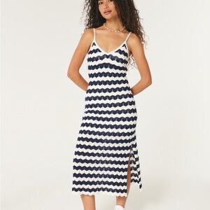 Hollister navy and white striped crochet midi dress